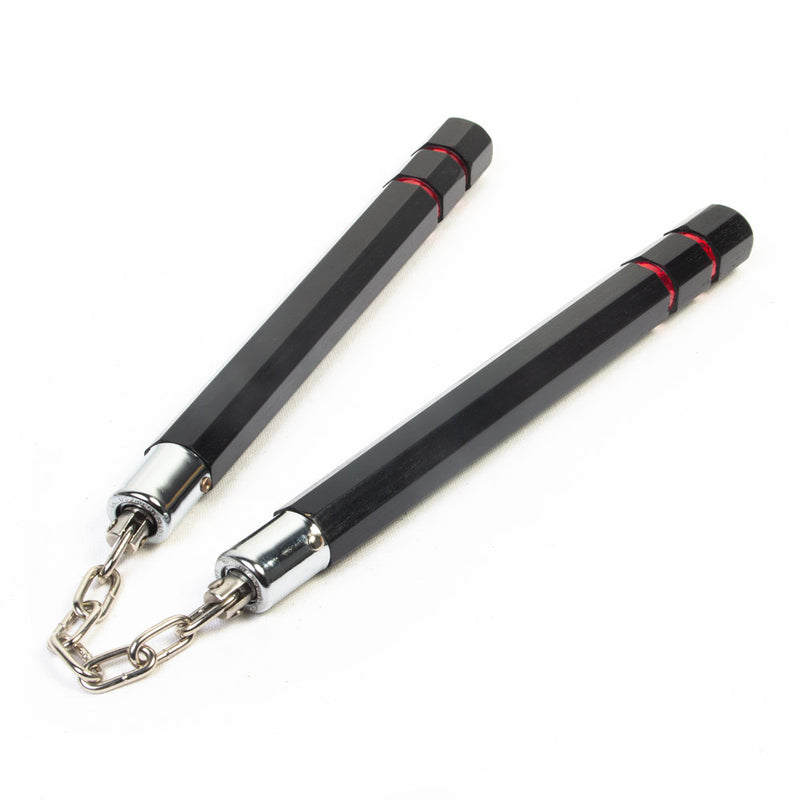 Nunchuck (Nunchakus) - Black Octagon Hardwood  w/Chain and Ball Bearing Swivels